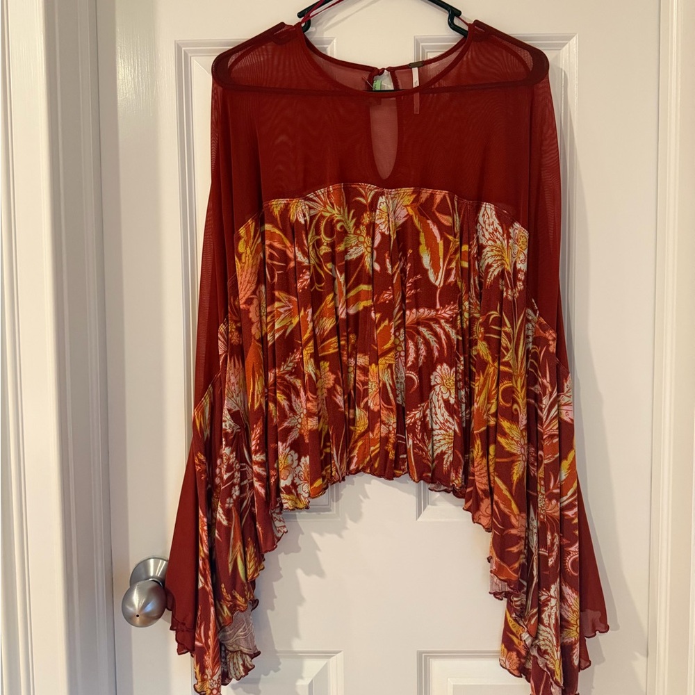 Free People Red Floral Blouse - Picture 3 of 8